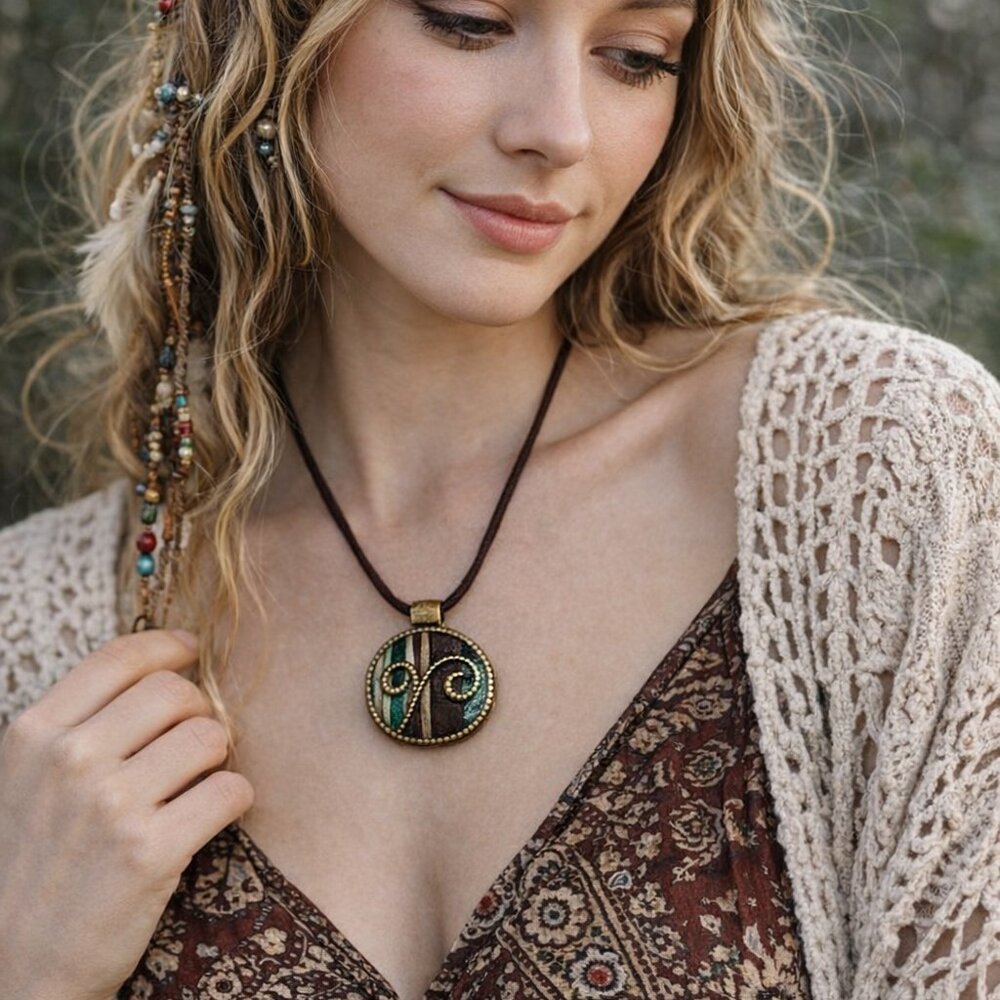 Artisan Designed Retro Stripe Pendant Necklace OOAK